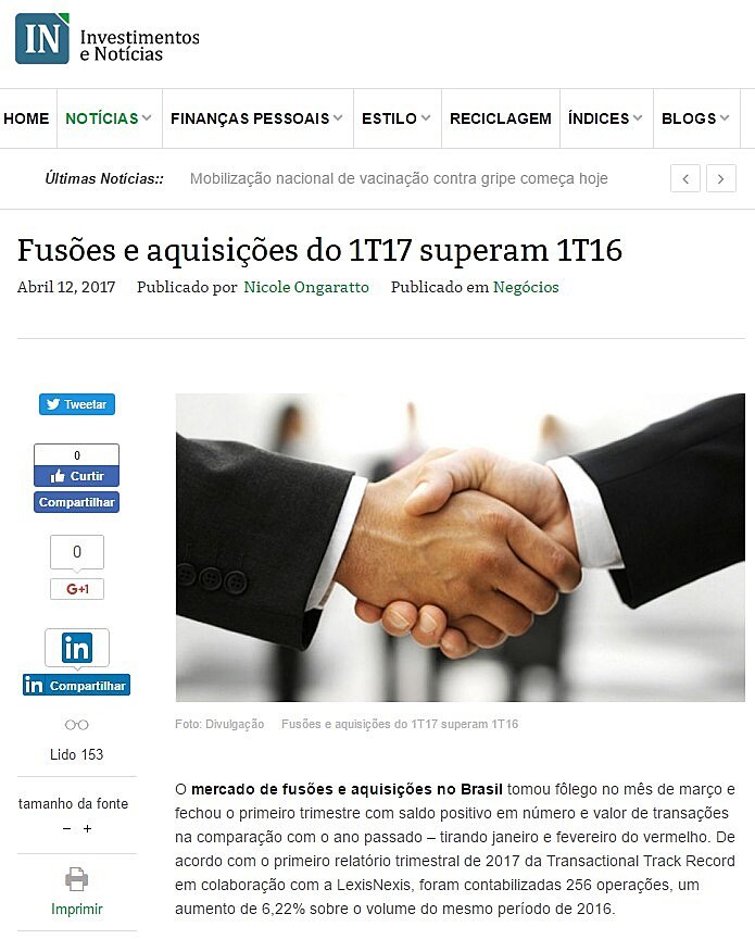 Fuses e aquisies do 1T17 superam 1T16